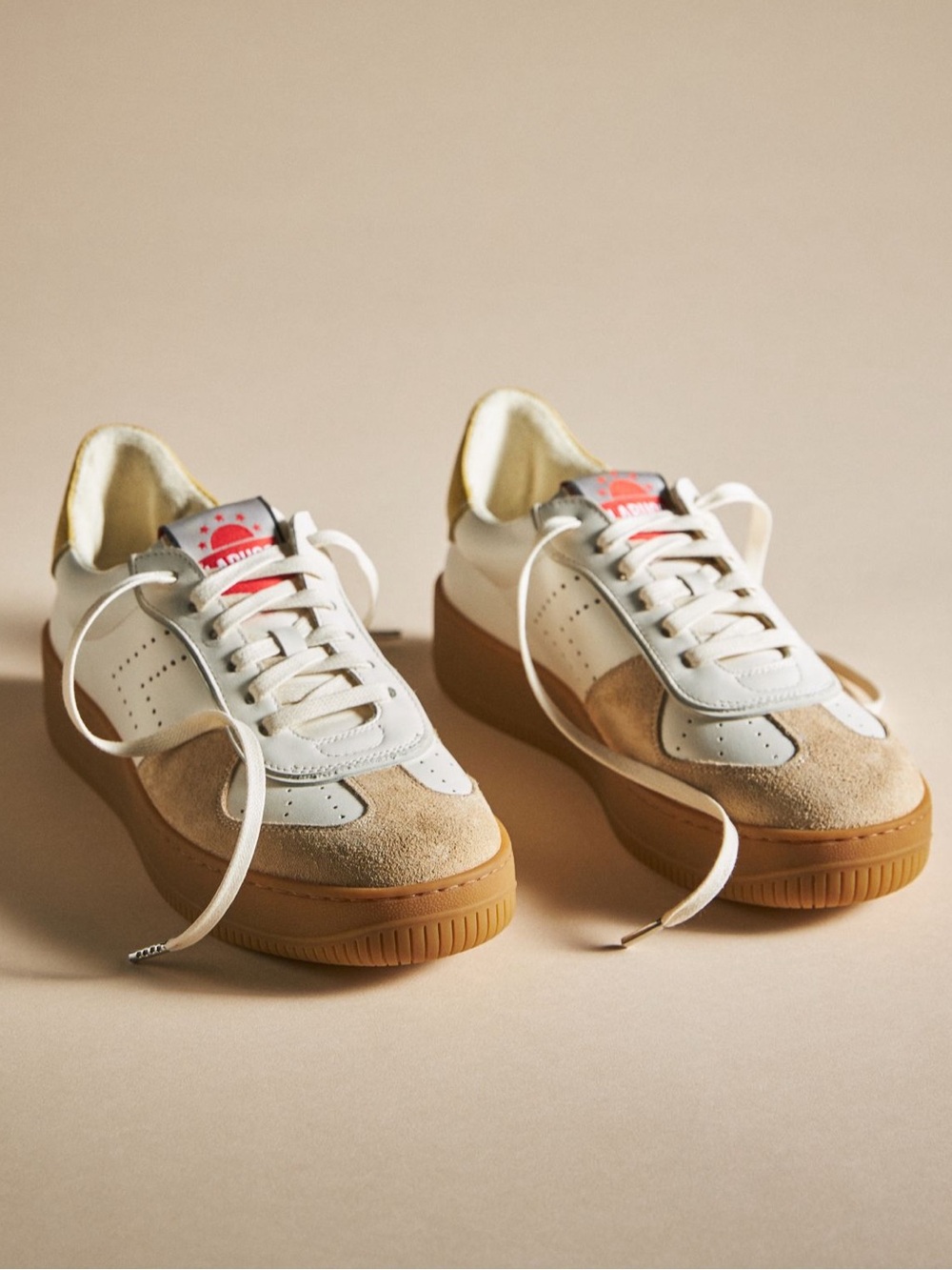 Labucq Prima Sneakers in Ivory Leather and Tan Suede Luxury Shoes 38